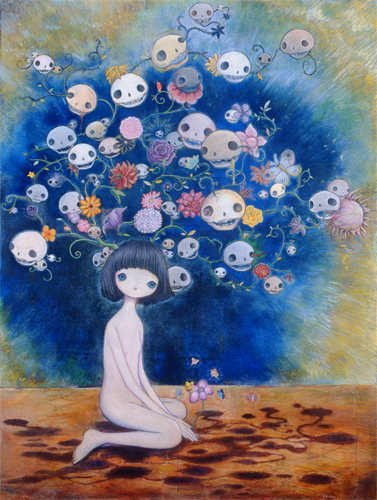 青島千穂エディションサイン入り版画「私の周りの魂と花